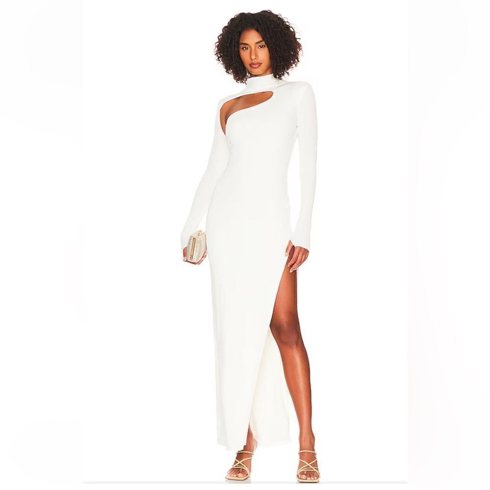 Not Yours To Keep Suzie maxi dress ivory stretch jersey tight cut out Revolve S
